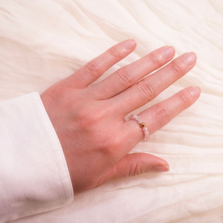 Rose Quartz Ring with Gold Plated Pearl