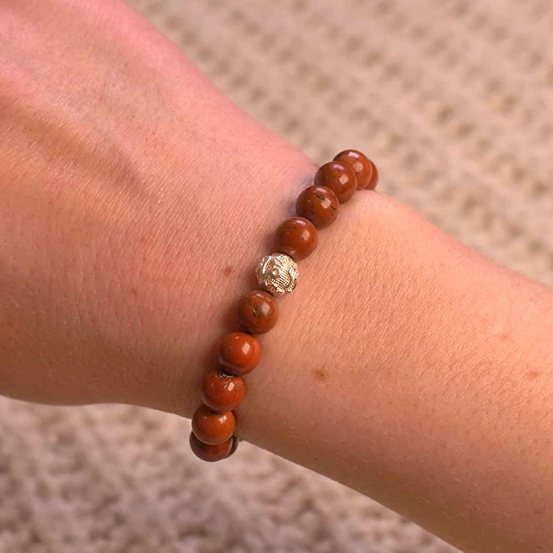 Jaspis Naturstein Perlen Armband mit Silberperle