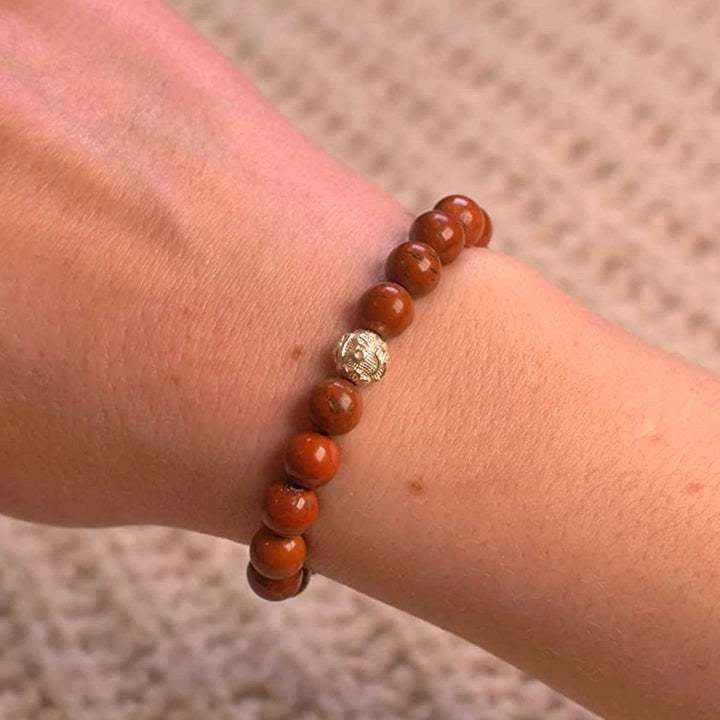 Jaspis Naturstein Perlen Armband mit Silberperle