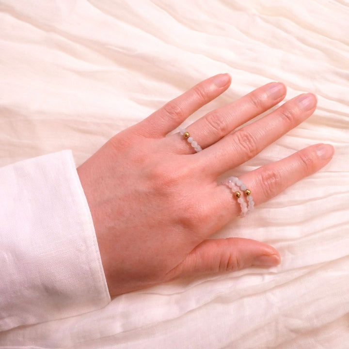 Rose Quartz Ring with Gold Plated Pearl
