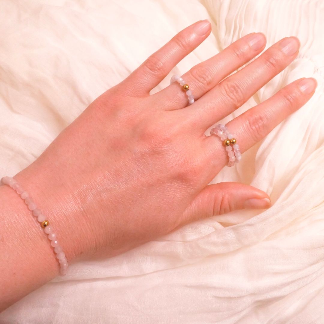 Rose Quartz Ring with Gold Plated Pearl
