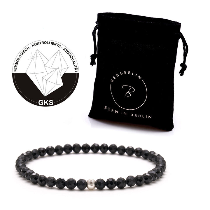 Onyx Naturstein Perlen Armband mit Silberperle (Achat farblich beh.)