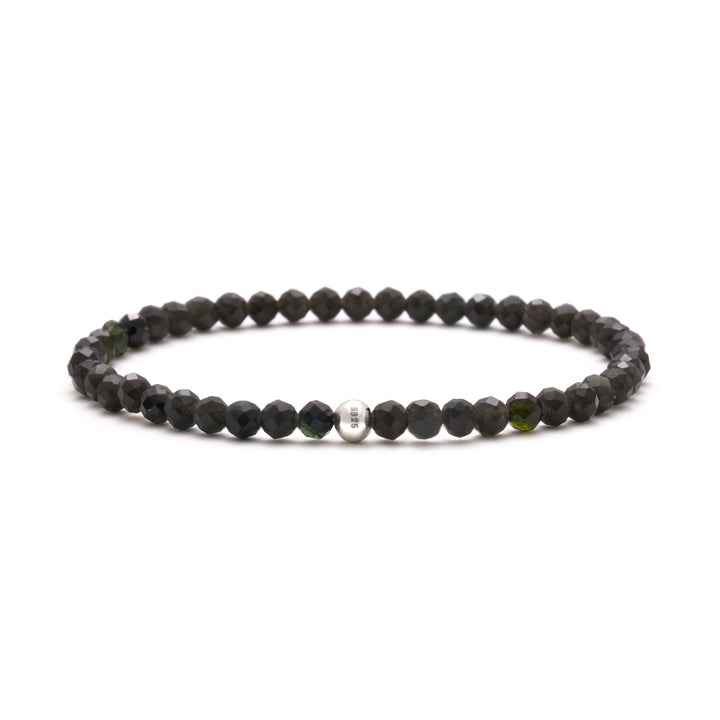 Obsidian Naturstein Perlen Armband mit Silberperle