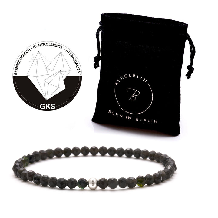 Obsidian Naturstein Perlen Armband mit Silberperle