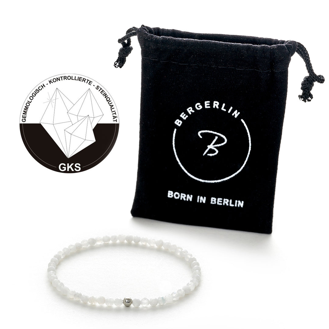 Mondstein (Labradorit) Naturstein Perlen Armband mit Silberperle