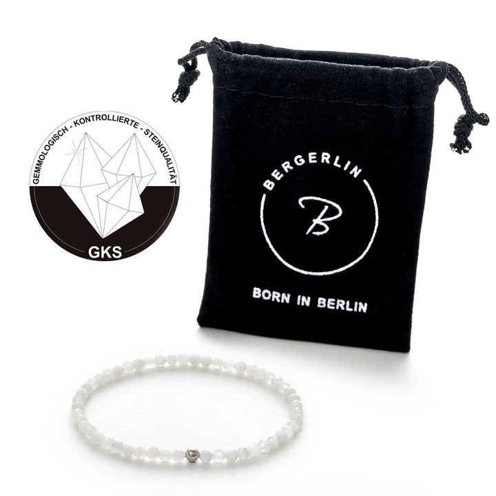 Mondstein (Labradorit) Naturstein Perlen Armband mit Silberperle