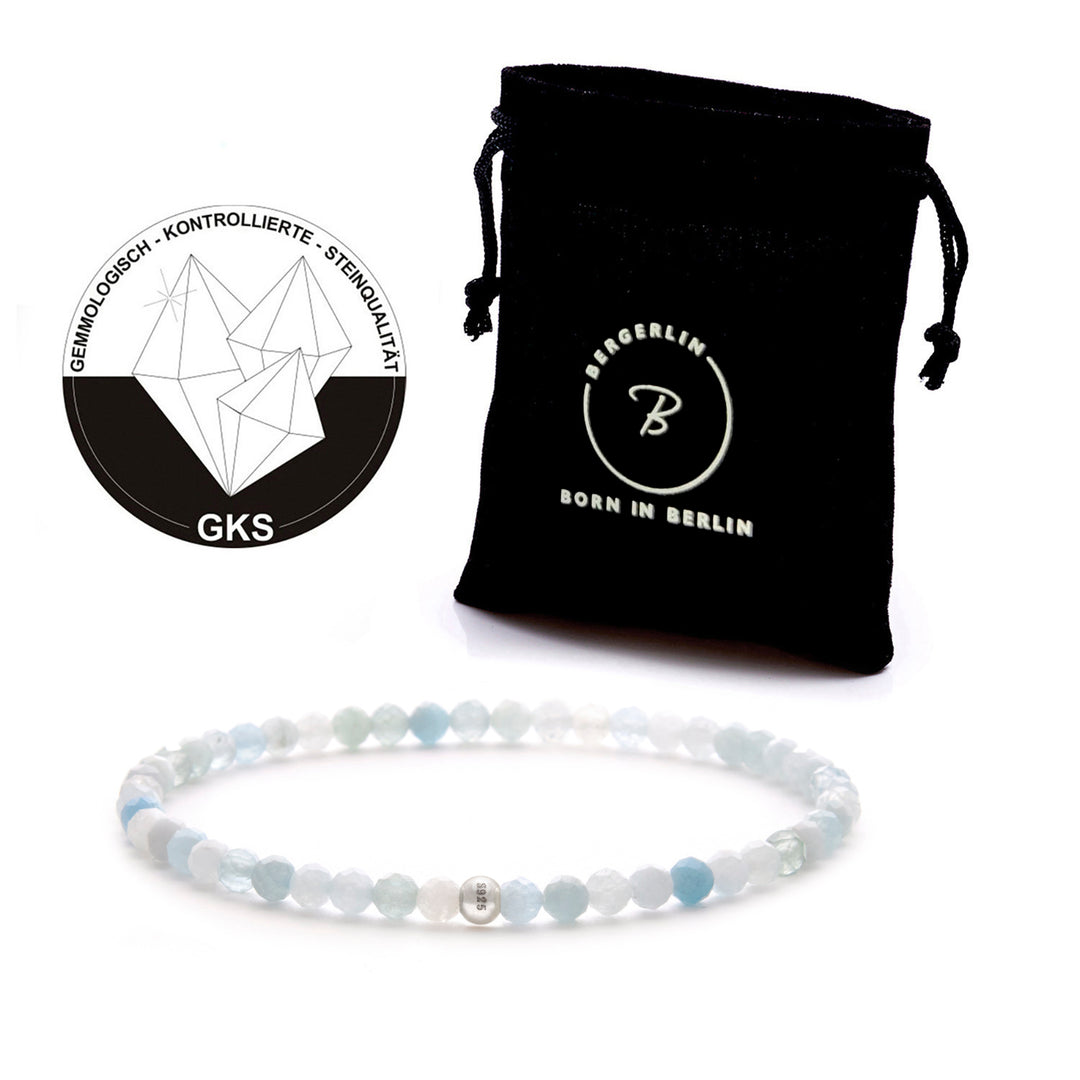 Aquamarin Naturstein Perlen Armband mit Silberperle