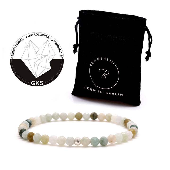 Jade Naturstein Perlen Armband mit Silberperle