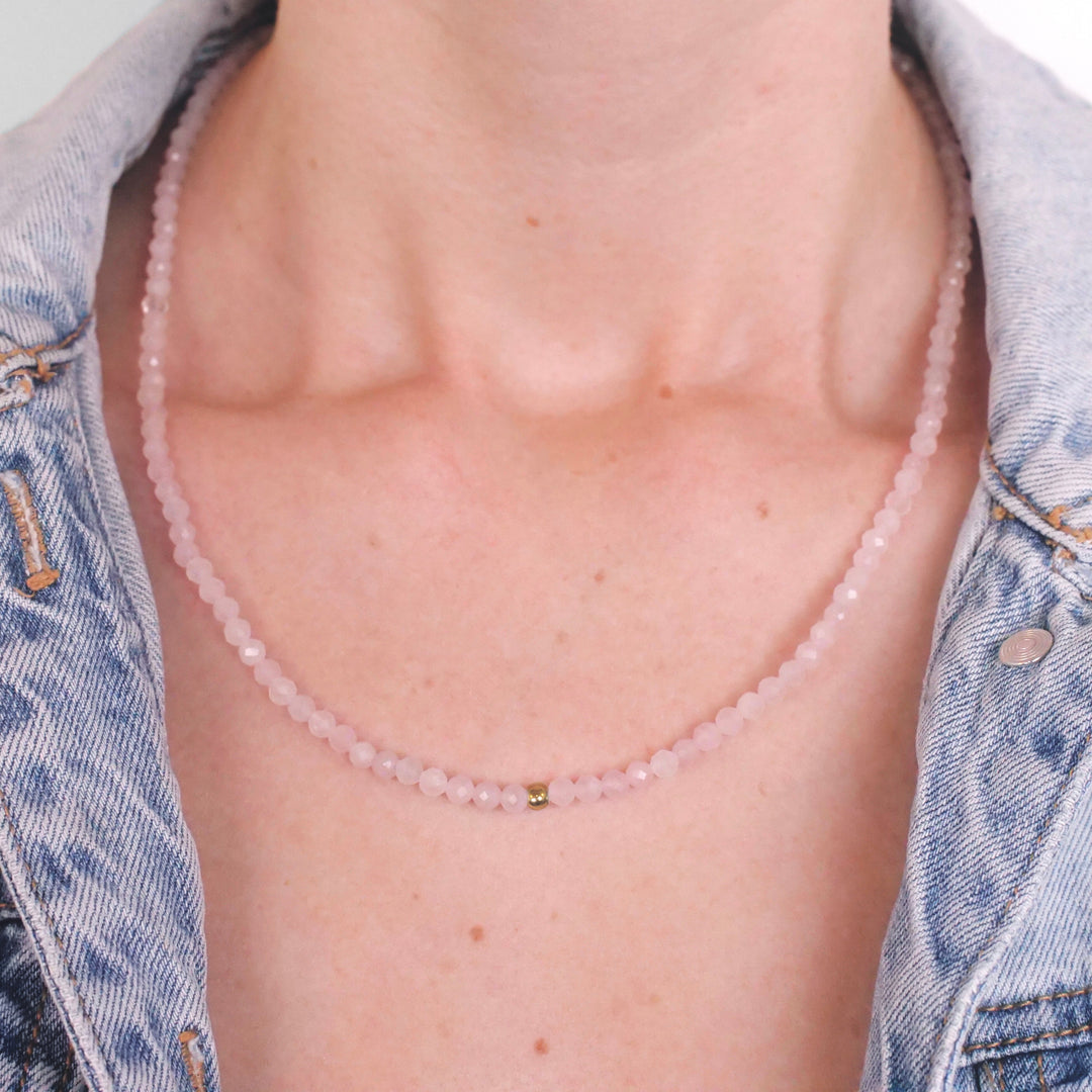 Rose Quartz Natural Stone Pearl Necklace with Clasp (Quartzite, Color Treated)