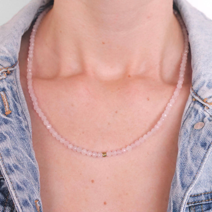 Rose Quartz Natural Stone Pearl Necklace with Clasp (Quartzite, Color Treated)