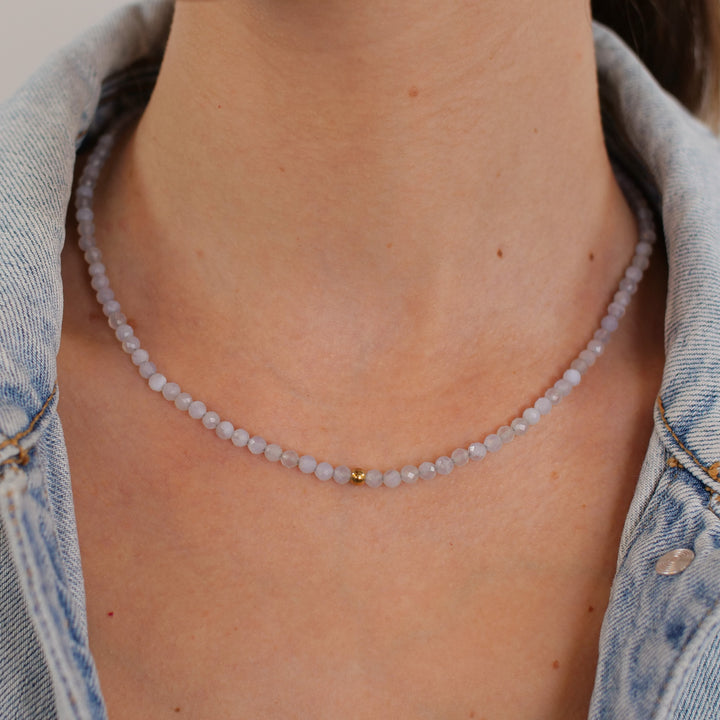 Chalcedon Naturstein Perlen Halskette