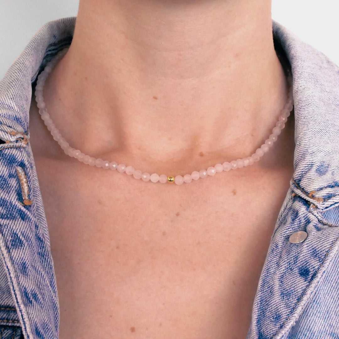 Rose Quartz Natural Stone Pearl Necklace with Clasp (Quartzite, Color Treated)