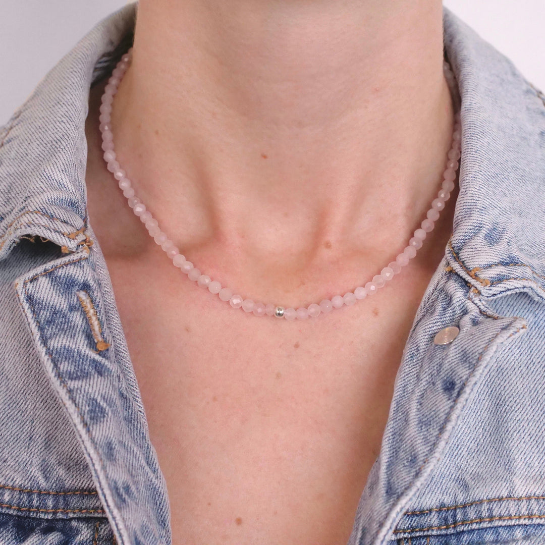 Rose Quartz Natural Stone Pearl Necklace with Clasp (Quartzite, Color Treated)