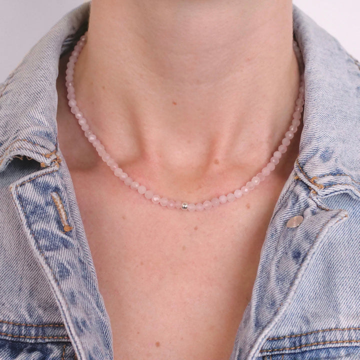 Rose Quartz Natural Stone Pearl Necklace with Clasp (Quartzite, Color Treated)