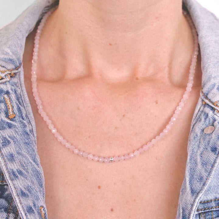 Rose Quartz Natural Stone Pearl Necklace with Clasp (Quartzite, Color Treated)