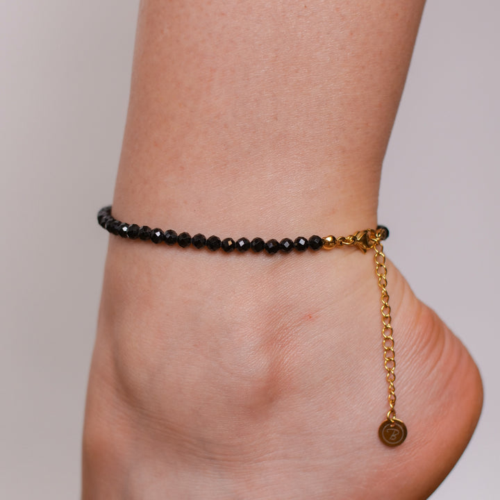 Obsidian Natural Stone Pearl Anklet with Clasp
