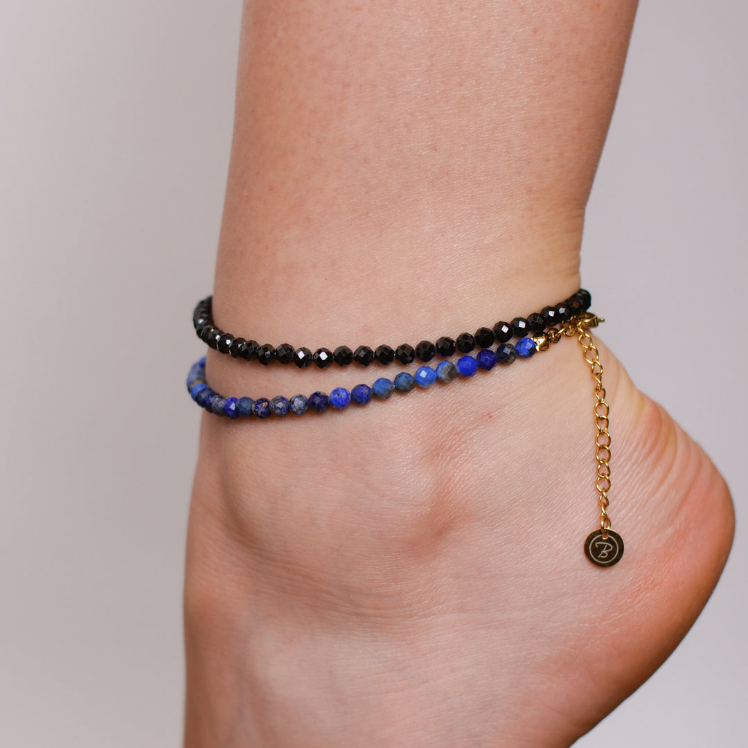 Obsidian Natural Stone Pearl Anklet with Clasp