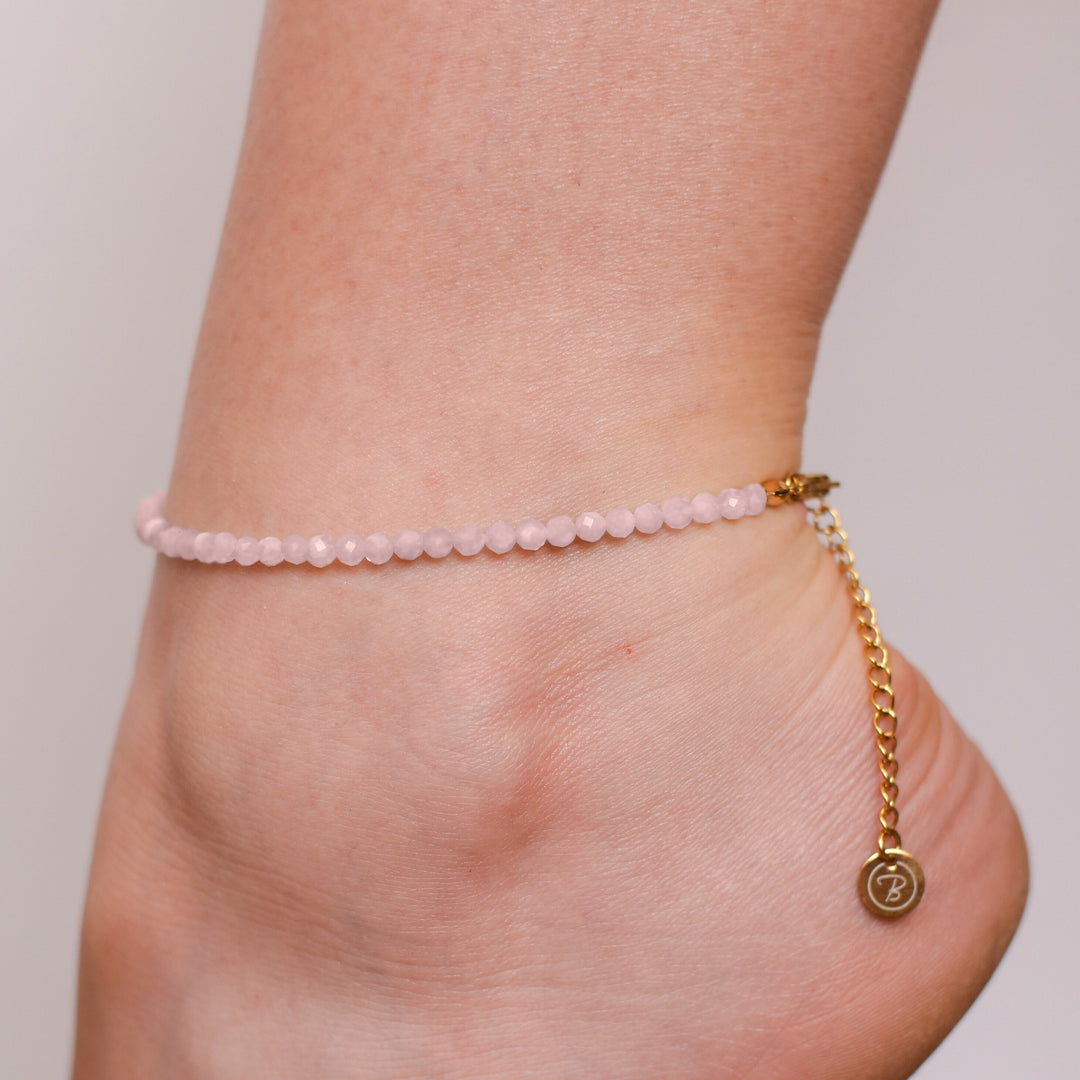 Rose Quartz Natural Stone Pearl Anklet with Clasp (Quartzite, Color Treated)