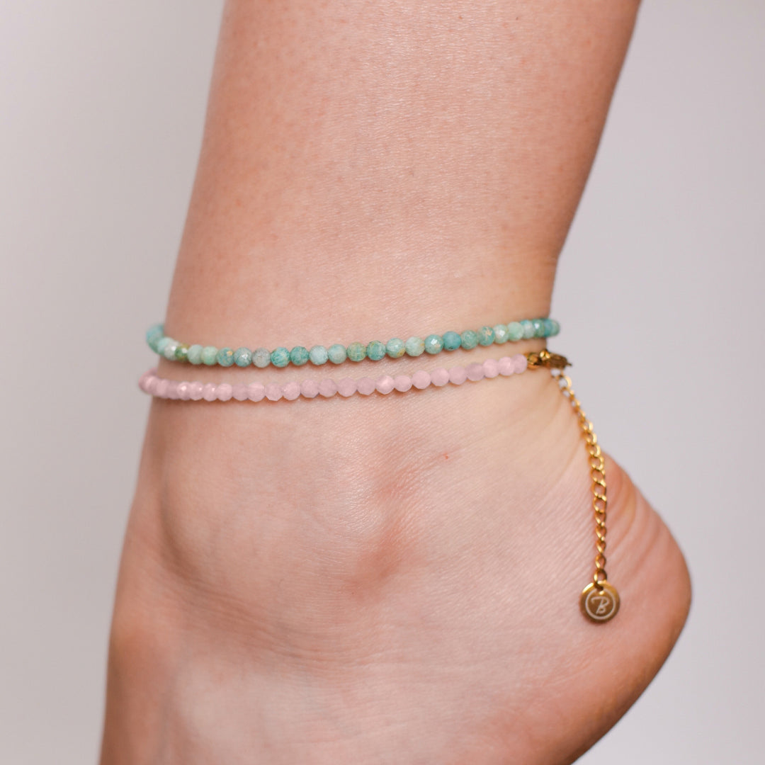 Rose Quartz Natural Stone Pearl Anklet with Clasp (Quartzite, Color Treated)