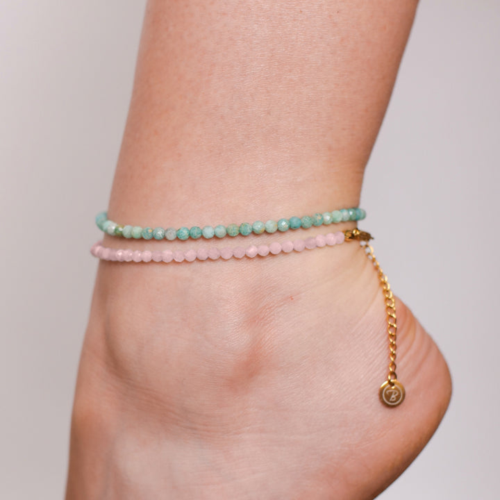 Rose Quartz Natural Stone Pearl Anklet with Clasp (Quartzite, Color Treated)