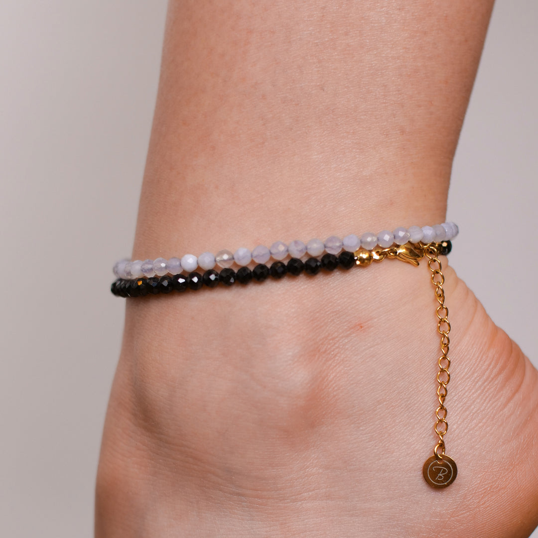 Onyx Naturstein Perlen Fußkette mit Verschluss (Achat farblich beh.)