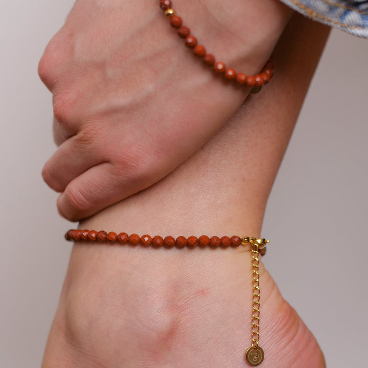 Jasper Natural Stone Pearl Anklet with  Clasp