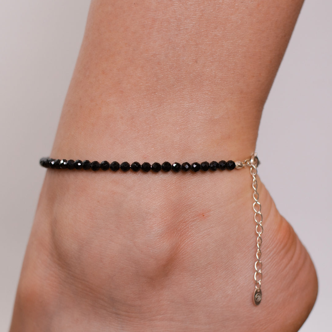 Obsidian Natural Stone Pearl Anklet with Clasp
