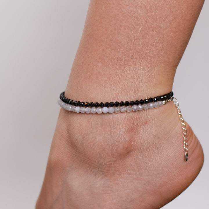 Obsidian Natural Stone Pearl Anklet with Clasp
