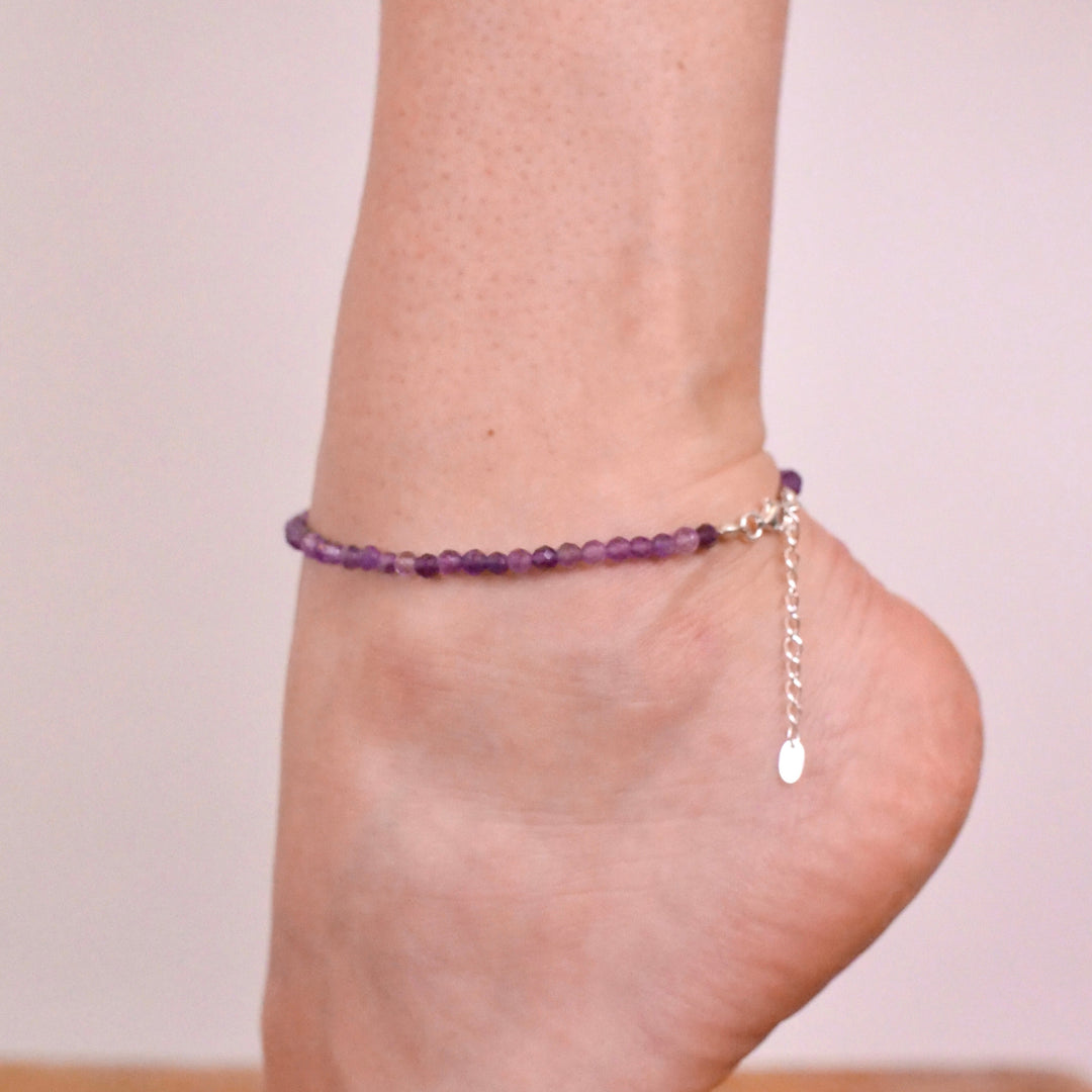 Amethyst Naturstein Perlen Fußkette mit Verschluss