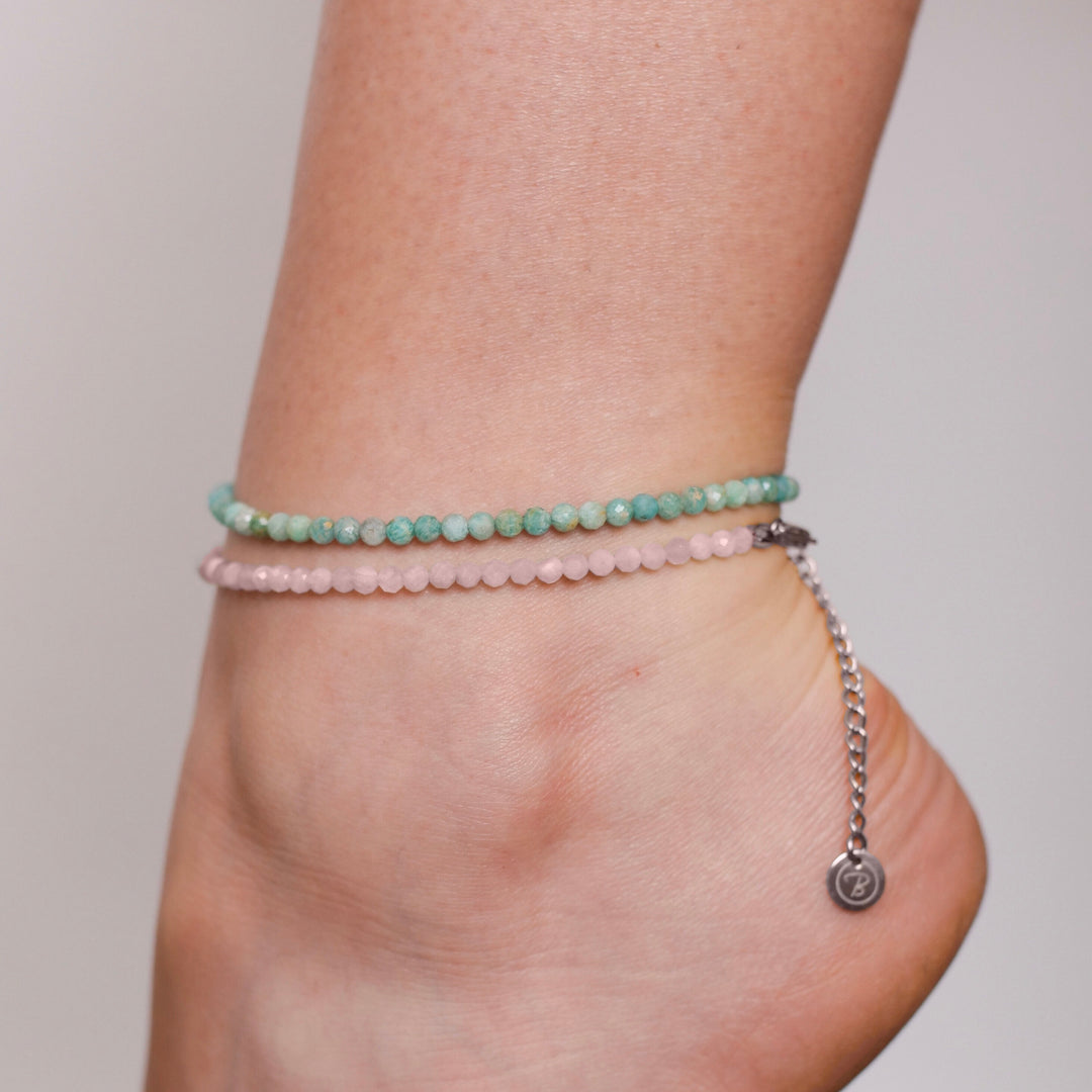 Rose Quartz Natural Stone Pearl Anklet with Clasp (Quartzite, Color Treated)