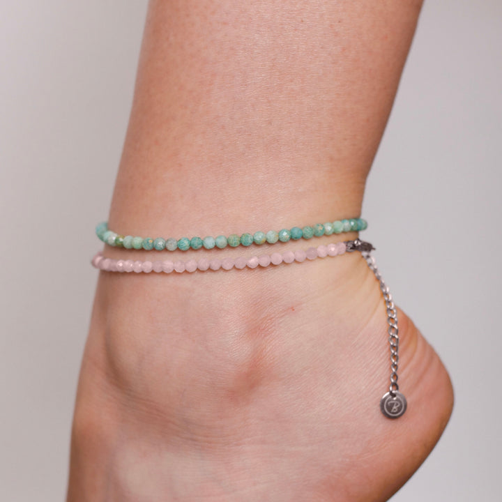 Rose Quartz Natural Stone Pearl Anklet with Clasp (Quartzite, Color Treated)