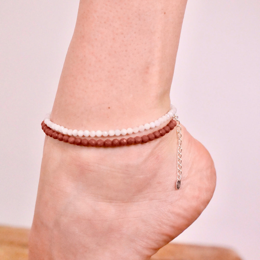 Jasper Natural Stone Pearl Anklet with  Clasp