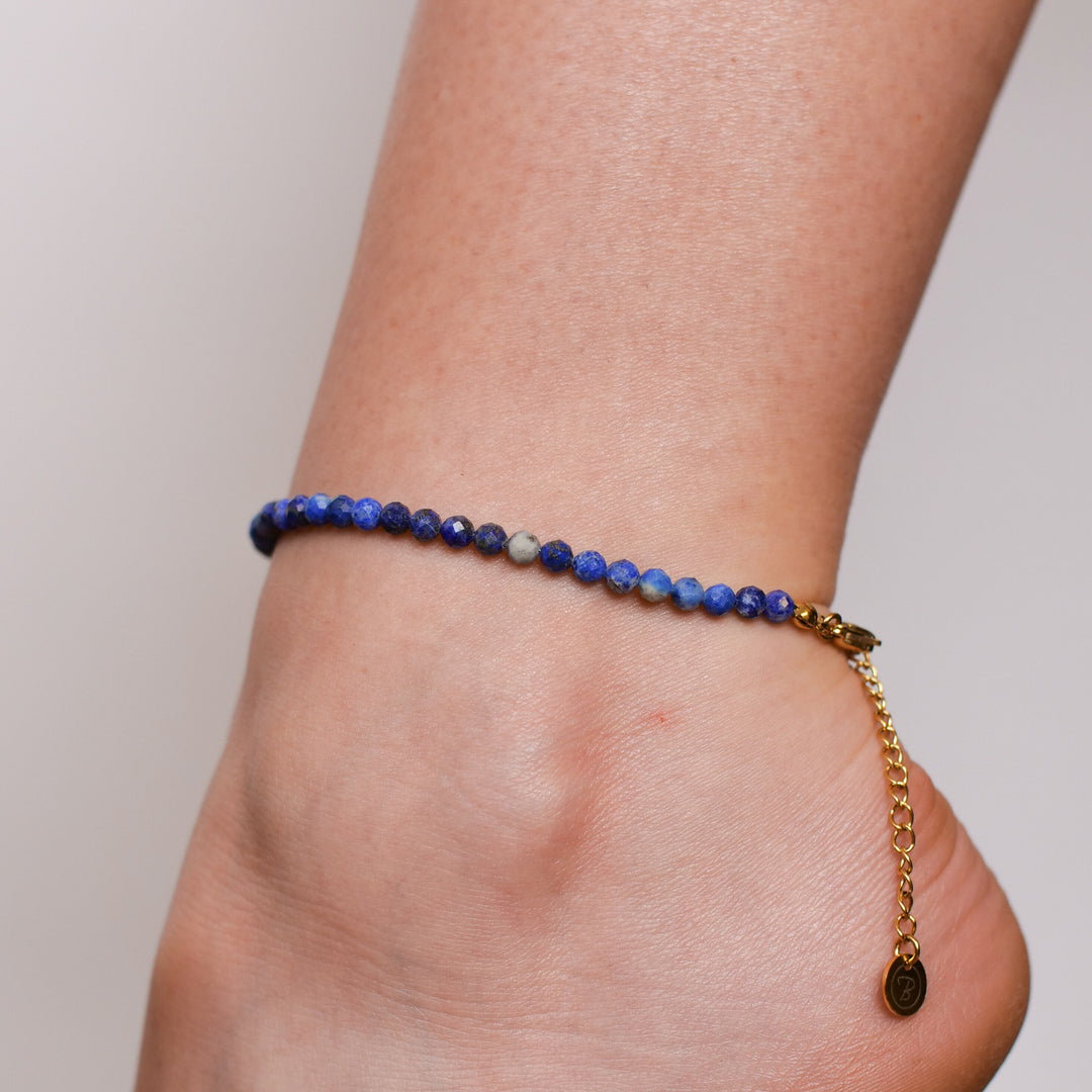 Lapislazuli Naturstein Perlen Fußkette mit Verschluss