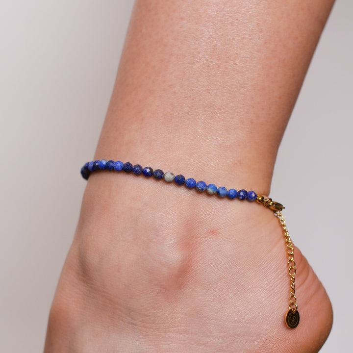 Lapislazuli Naturstein Perlen Fußkette mit Verschluss