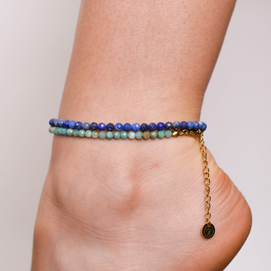 Lapislazuli Naturstein Perlen Fußkette mit Verschluss