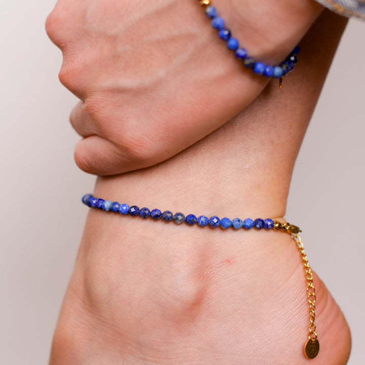 Lapislazuli Naturstein Perlen Fußkette mit Verschluss