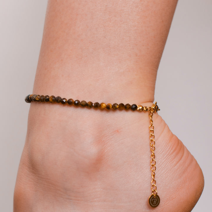 Tiger Eye Natural Stone Pearl Anklet with Clasp