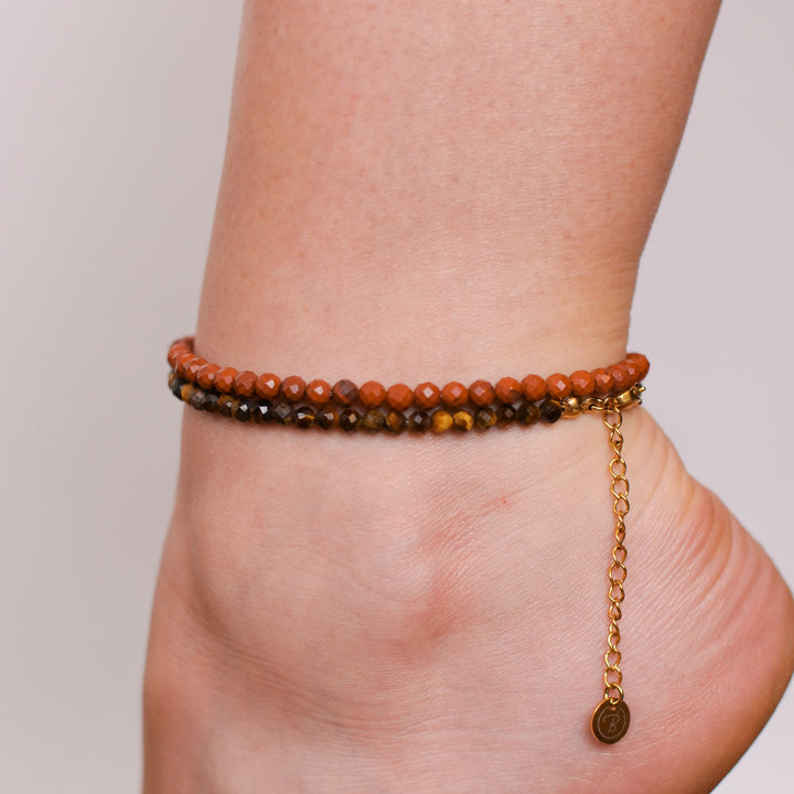 Tiger Eye Natural Stone Pearl Anklet with Clasp