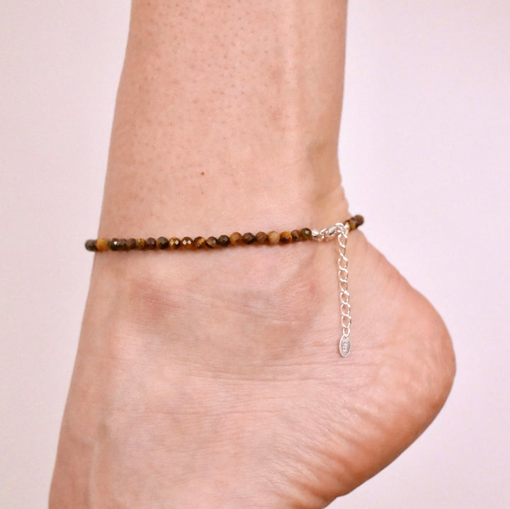 Tiger Eye Natural Stone Pearl Anklet with Clasp