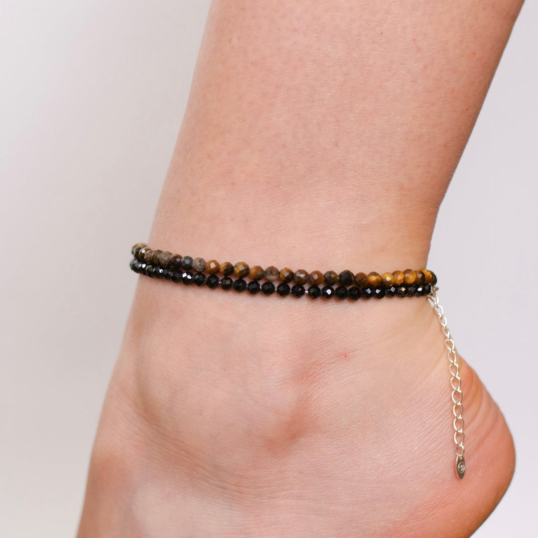 Tiger Eye Natural Stone Pearl Anklet with Clasp
