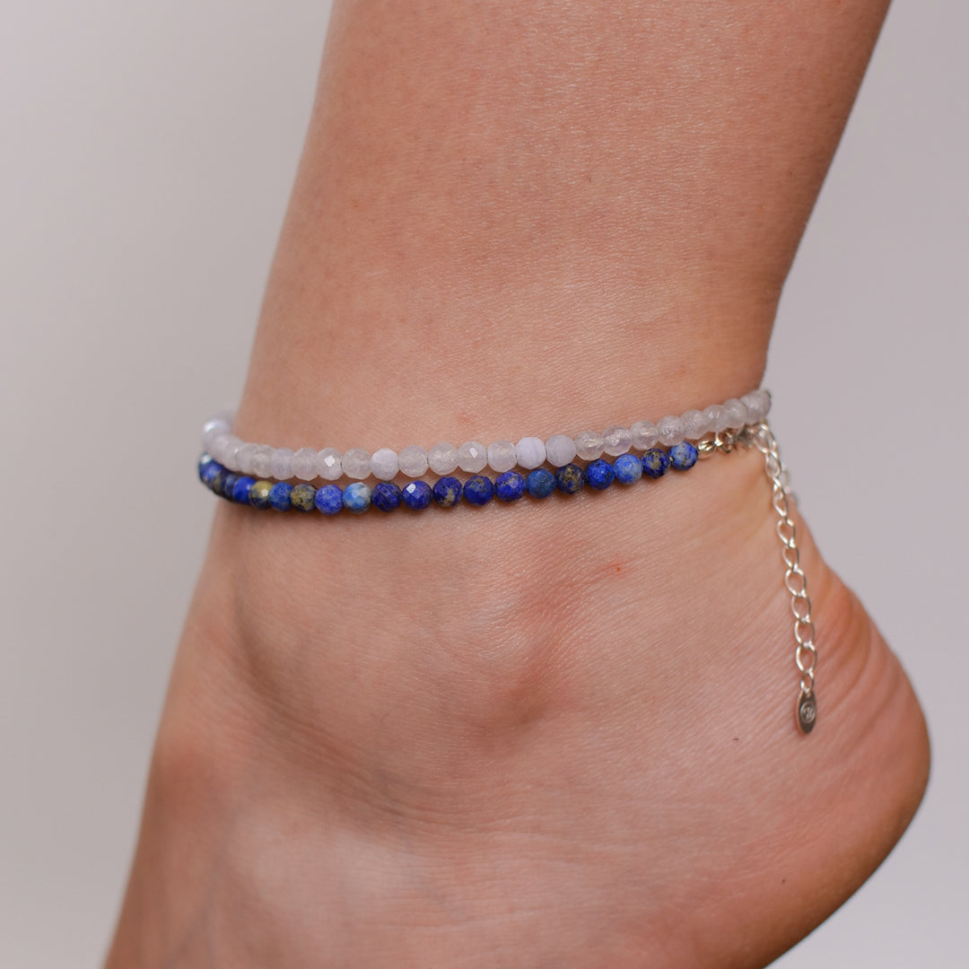 Lapislazuli Naturstein Perlen Fußkette mit Verschluss