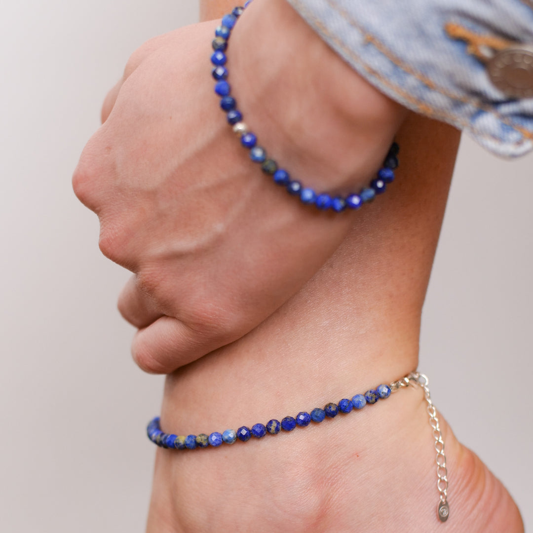Lapislazuli Naturstein Perlen Fußkette mit Verschluss