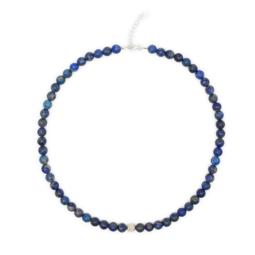 Lapislazuli Natural Stone Necklace with Mantra SilverPearl