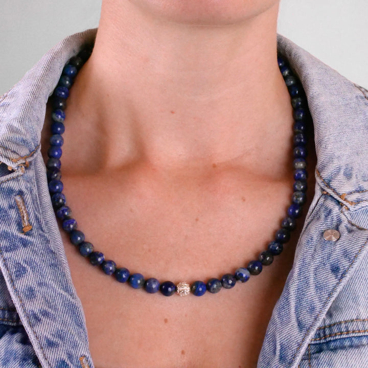 Lapislazuli Natural Stone Necklace with Mantra SilverPearl