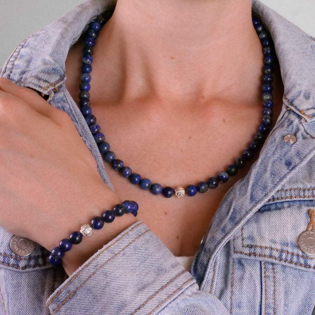 Lapislazuli Natural Stone Necklace with Mantra SilverPearl