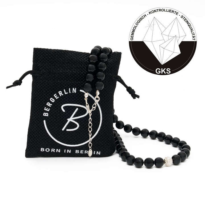 Onyx Natural Stone Necklace with Mantra Silver Pearl