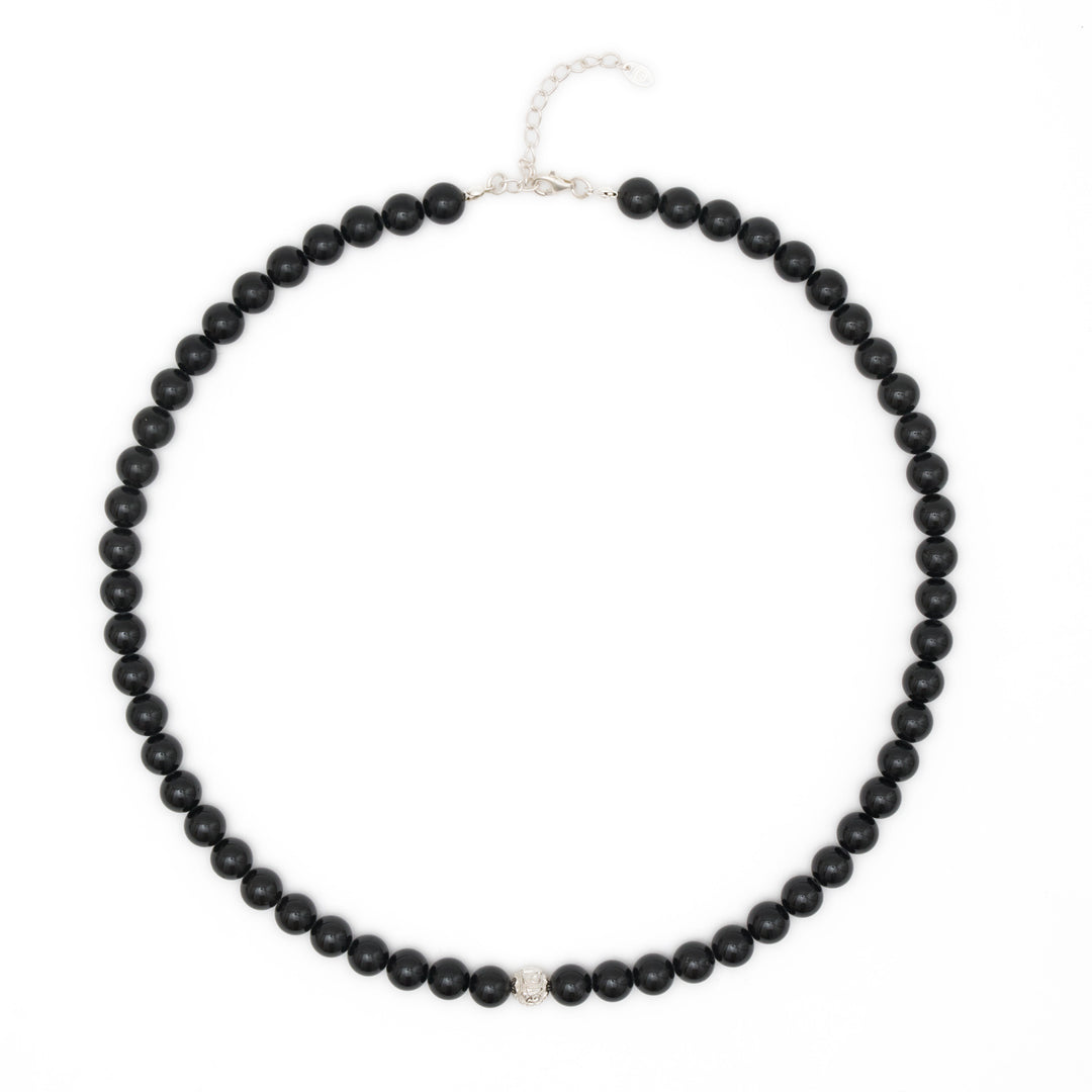 Onyx Natural Stone Necklace with Mantra Silver Pearl