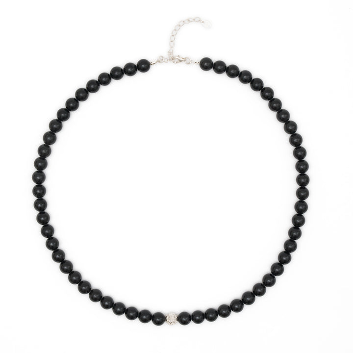 Onyx Natural Stone Necklace with Mantra Silver Pearl