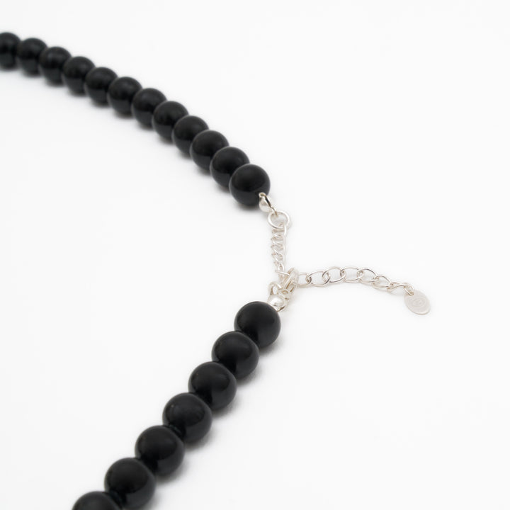 Onyx Natural Stone Necklace with Mantra Silver Pearl