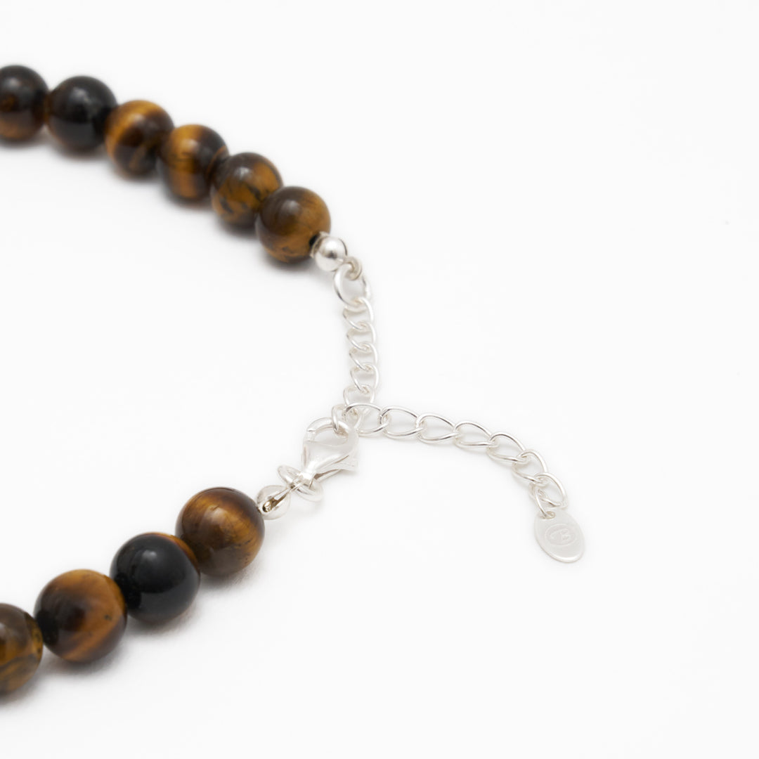 Tiger Eye Natural Stone Necklace with Mantra Silver Pearl